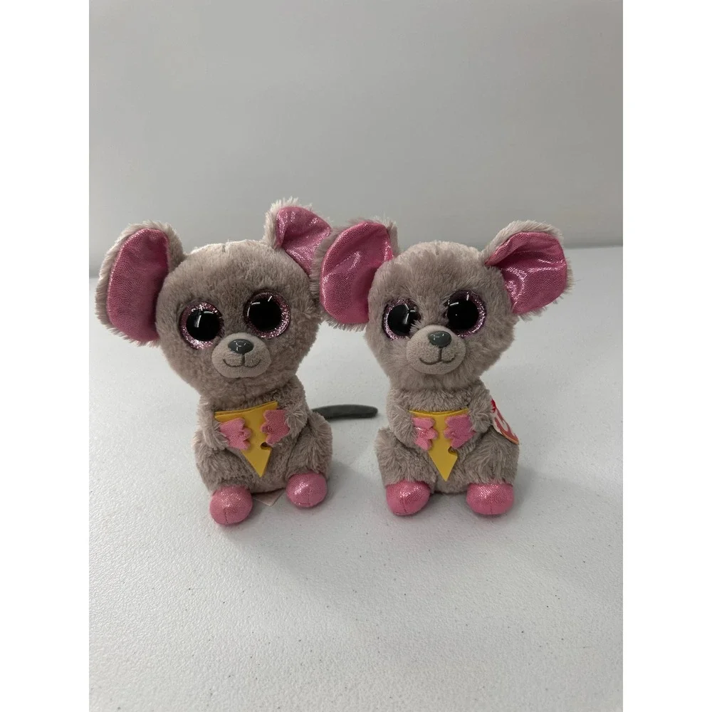 Ty Beanie Boos Squeaker Mouse Plush Lot 2 Grey Pink Cheese Stuffed Animal 6 in